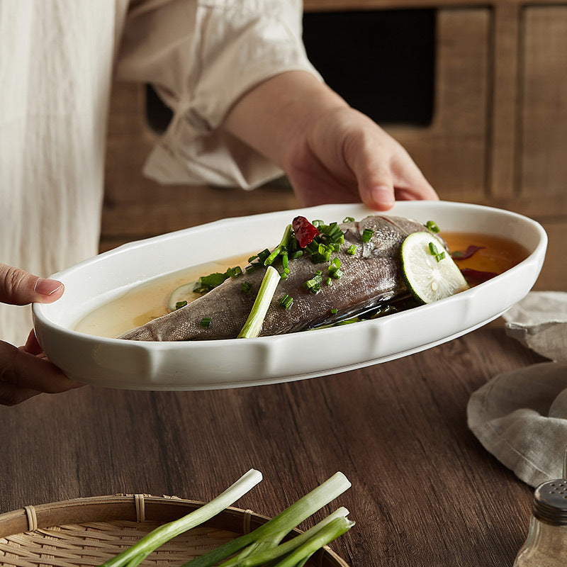 Household Steamed Fish Plate Good-looking Large Exquisite Japanese Style Dinner Plate High-grade
