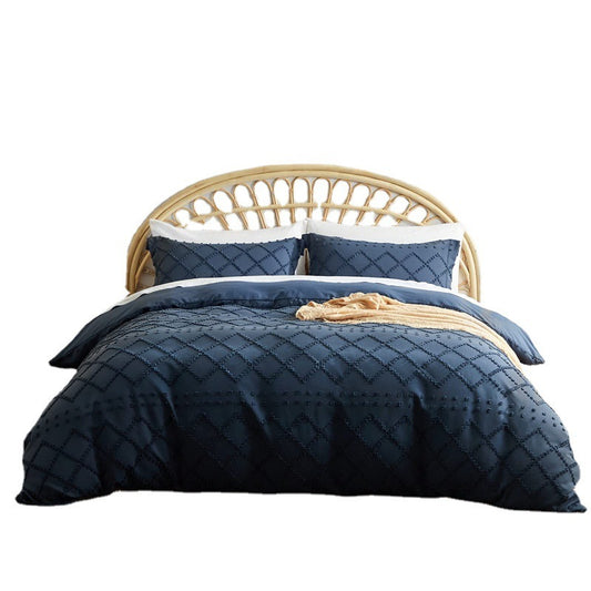 Tufted Solid Color Bohemian Cotton Quilt Cover Pillowcase Cut Flower Three-piece Set