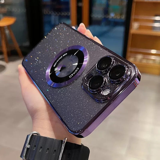 Electroplating Glitter Magnetic Magnifying Glass Phone Case