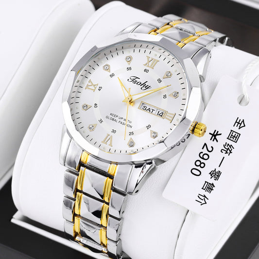 Quartz Watch Double Calendar Luminous Men