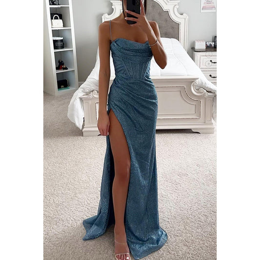 Sexy Split Suspender Dress Fashion Evening Party Slim V-neck Long Dresses Summer Clothing For Women
