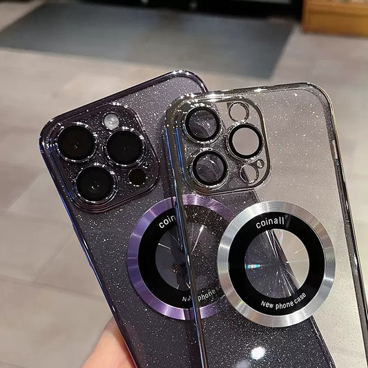 Electroplating Glitter Magnetic Magnifying Glass Phone Case