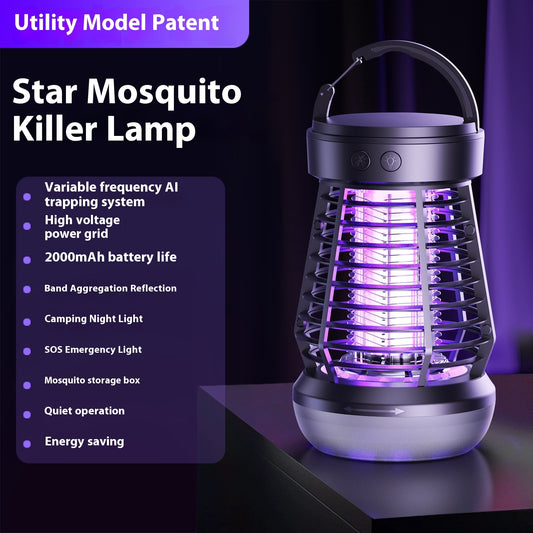 2in1 Mosquito Killer Lamp Electric Fly Catcher USB Rechargeable Electric Mosquito Swatter Electric Fly Trap With Night Light S0S Emergency Light Mosquito Killer Terrace Camping