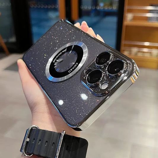 Electroplating Glitter Magnetic Magnifying Glass Phone Case