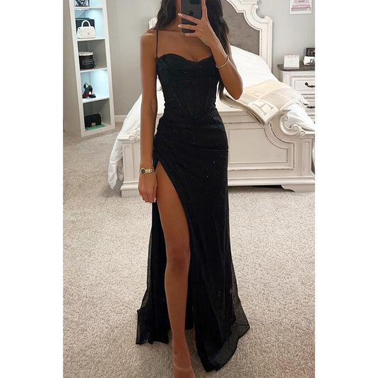 Sexy Split Suspender Dress Fashion Evening Party Slim V-neck Long Dresses Summer Clothing For Women