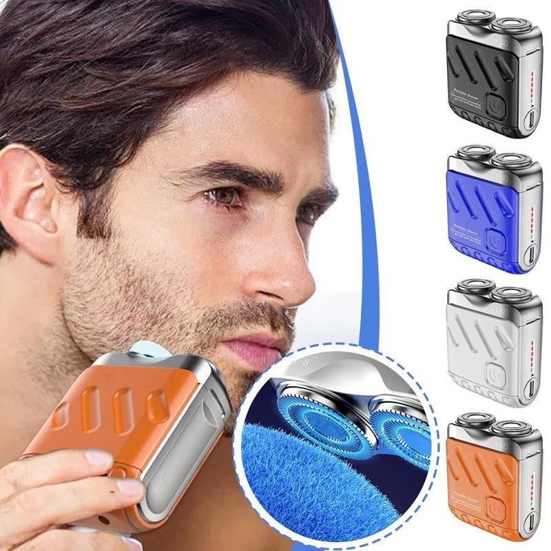 Portable Rotary Dual Ring Electric Shaver Men Travel Mini Shaver Double Floating Magnetic Blade Head Rechargeable Pocket Razors