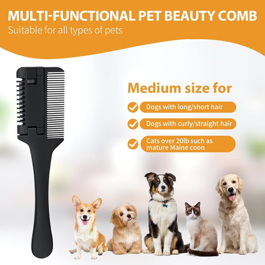 Razor Comb For Dogs Cats With Extra Blades Pet Razor Comb 2 In 1 Trimming Grooming Dog Cat Brush That Cuts Hair Hair Cutter Comb For Dog Cat Pet Hair Trimmer Grooming Comb For Dog Cat