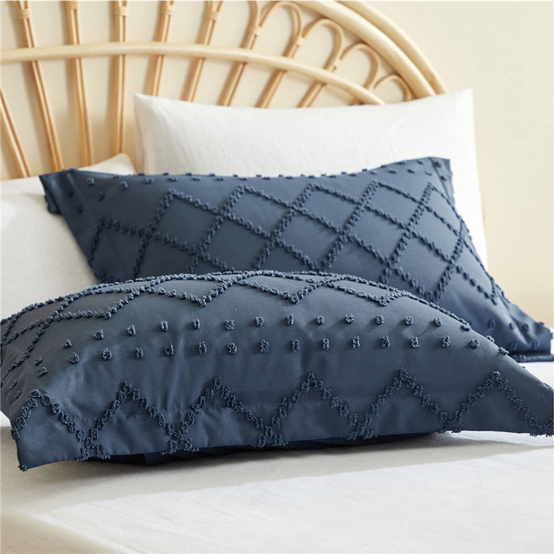 Tufted Solid Color Bohemian Cotton Quilt Cover Pillowcase Cut Flower Three-piece Set