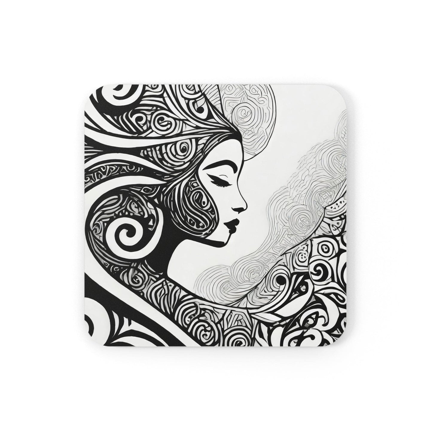 Coaster Set of 4 for Drinks Female Black Line Art Print 7134-1