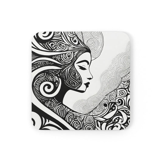Coaster Set of 4 for Drinks Female Black Line Art Print 7134-1