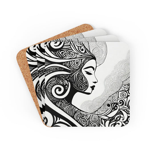 Coaster Set of 4 for Drinks Female Black Line Art Print 7134-0