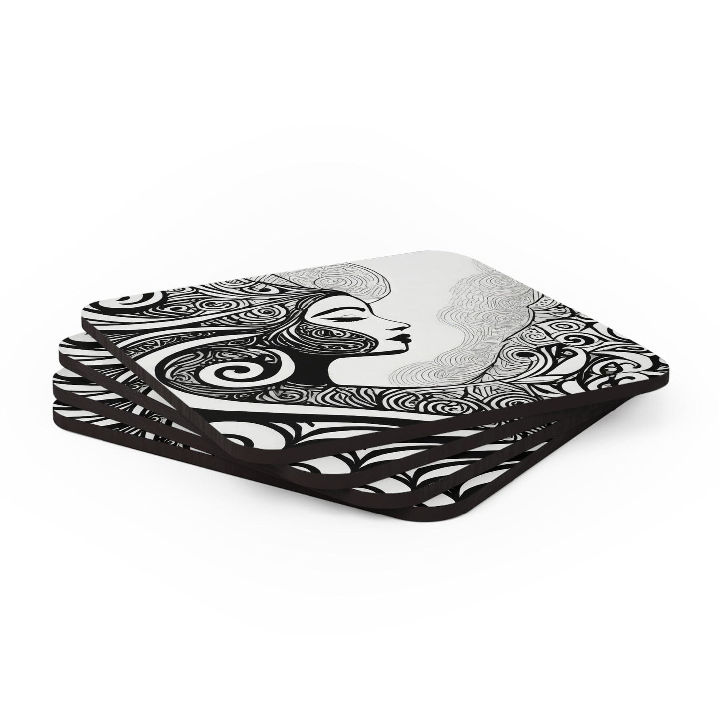 Coaster Set of 4 for Drinks Female Black Line Art Print 7134-3