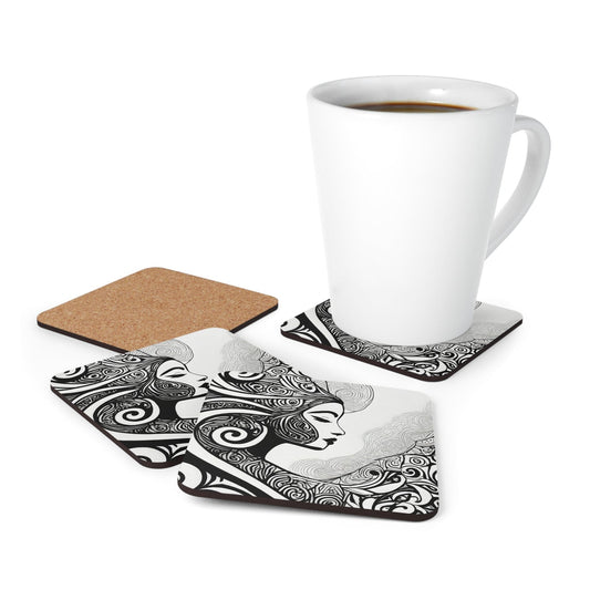 Coaster Set of 4 for Drinks Female Black Line Art Print 7134-4