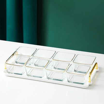 Light Luxury Glass Fruit Plate Dried Fruit Grid Plate Home Living Room Fruit Platter