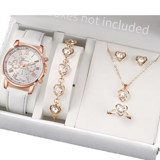 Women's Simple Belt Watch Love Jewelry Gift Suit