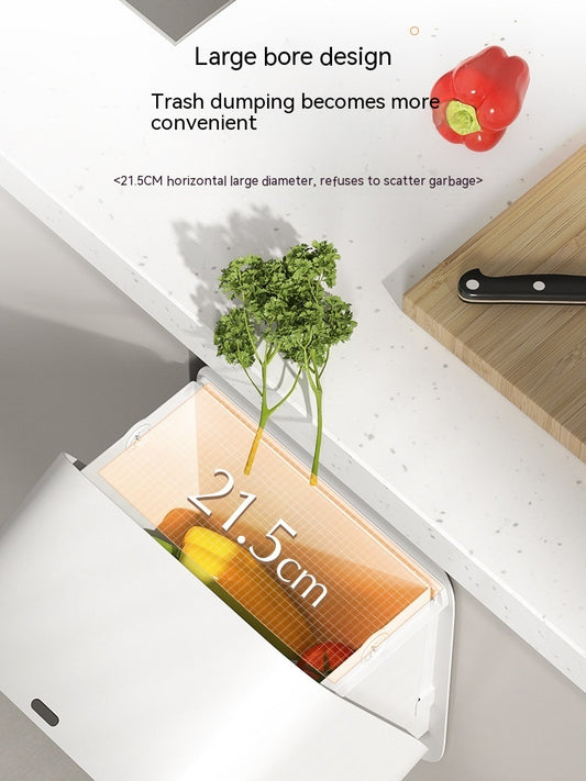 Light Luxury Kitchen Inductive Ashbin Wall Hanging Household Toilet With Lid Wood Grain Smart Hanging Storage