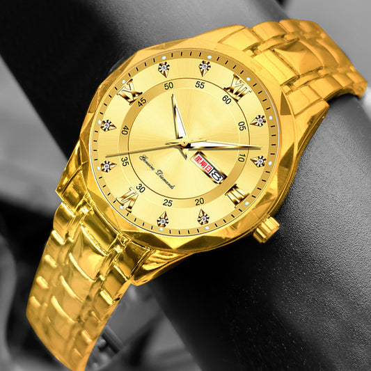 Men's English Calendar Diamond Case Rope Luminous Waterproof Watch