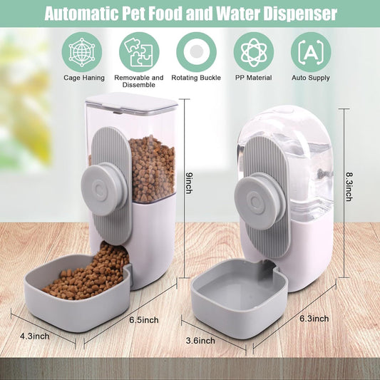 Hanging Automatic Pet Food And Water Dispenser Auto Gravity Rabbit Ferret Bunny Hedgehog Feeder And Water Dispenser Sets Cat Dog Food And Water Dispenser Food Bowl For Cage Hanging