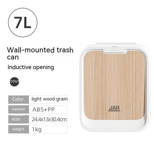 Light Luxury Kitchen Inductive Ashbin Wall Hanging Household Toilet With Lid Wood Grain Smart Hanging Storage
