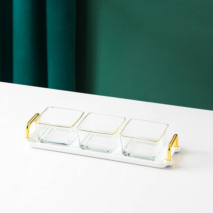 Light Luxury Glass Fruit Plate Dried Fruit Grid Plate Home Living Room Fruit Platter