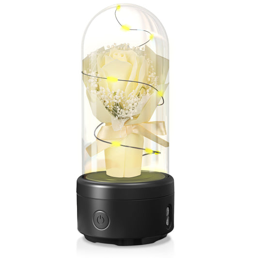 Creative 2 In 1 Bouquet LED Light And Bluetooth-compatible Speaker Mother's Day Gift Rose Luminous Night Light Ornament In Glass Cover