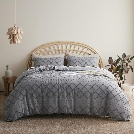 Tufted Solid Color Bohemian Cotton Quilt Cover Pillowcase Cut Flower Three-piece Set