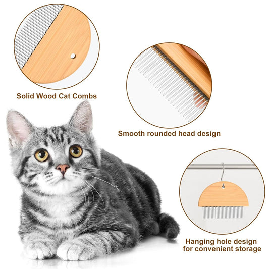 Flea Comb For Cats  Wooden Cat Comb Pet Comb With Rounded-Tip Teeth Tangles And Loose Fur Grooming Comb Tool For Cats Dogs And Rabbits Tangled Hair