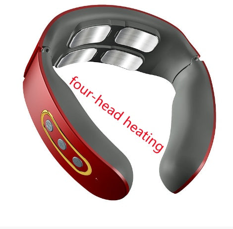 Four-Head Electric Pulse Neck Massager Far Infrared Heat Pain Relief Tool