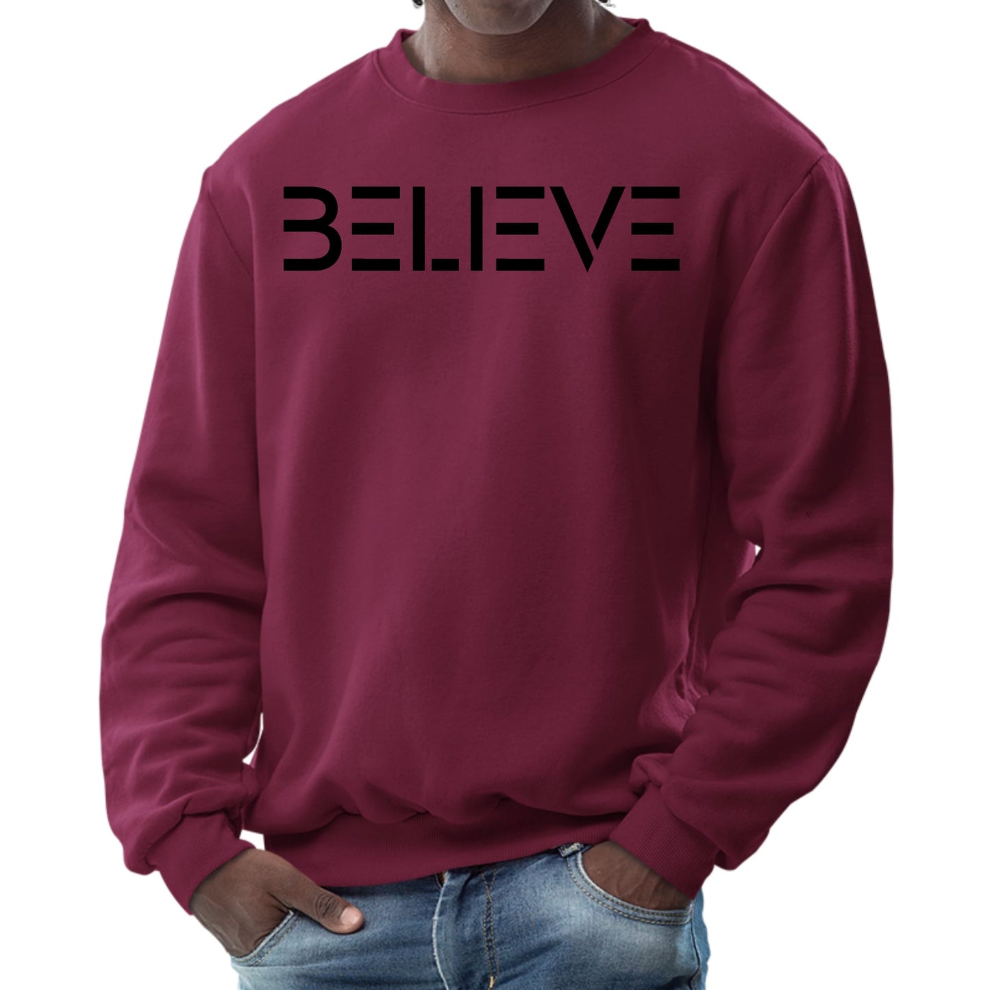 Mens Graphic Sweatshirt - Believe Black Print-3