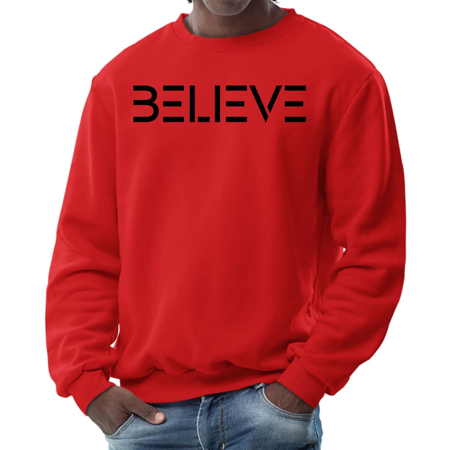 Mens Graphic Sweatshirt - Believe Black Print-1