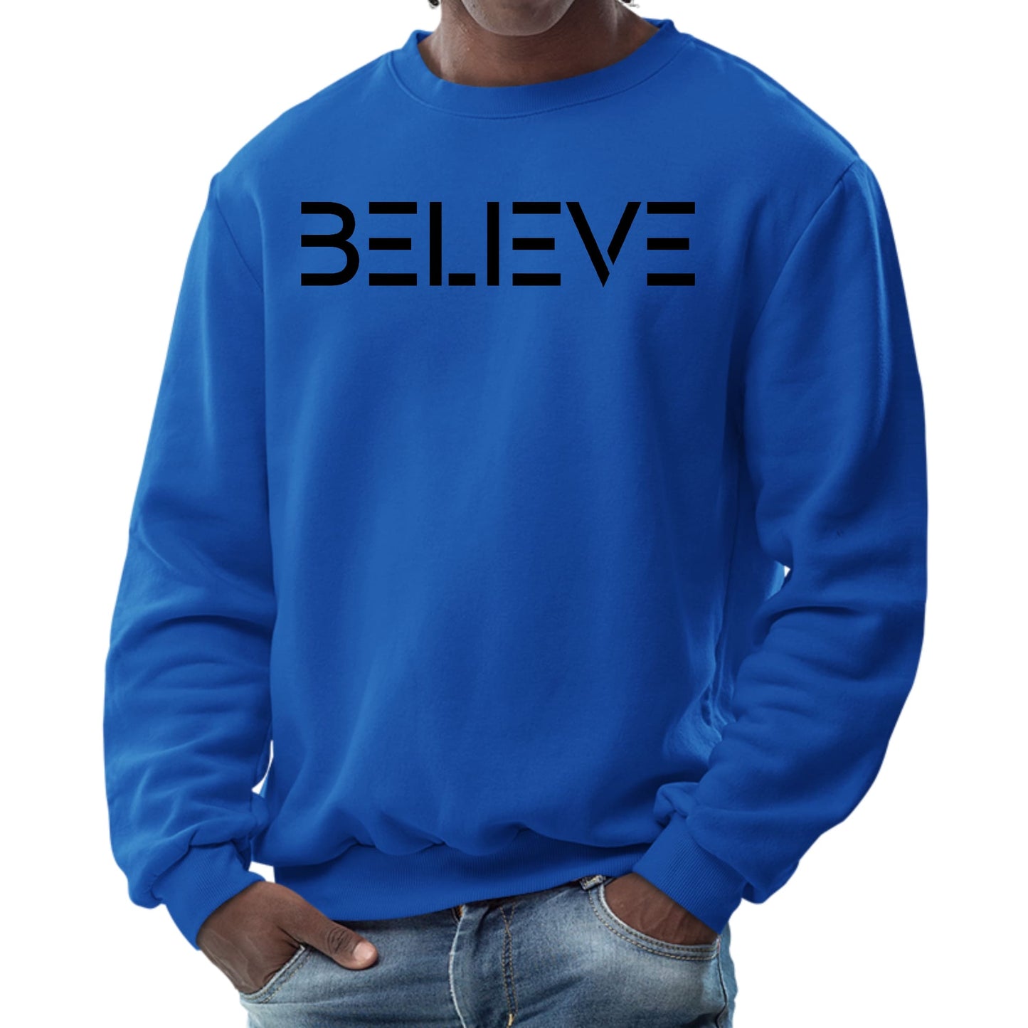 Mens Graphic Sweatshirt - Believe Black Print-2