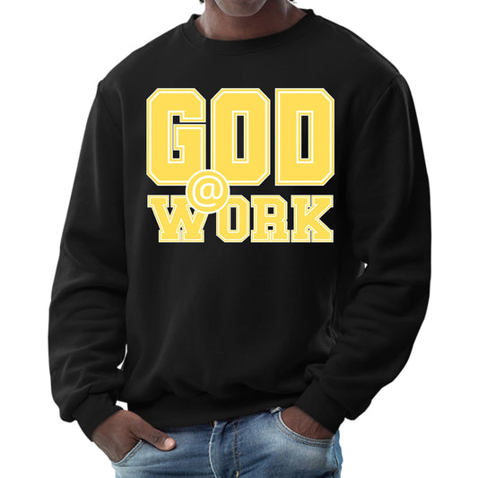 Mens Graphic Sweatshirt - God @ Work Yellow and White Print-4
