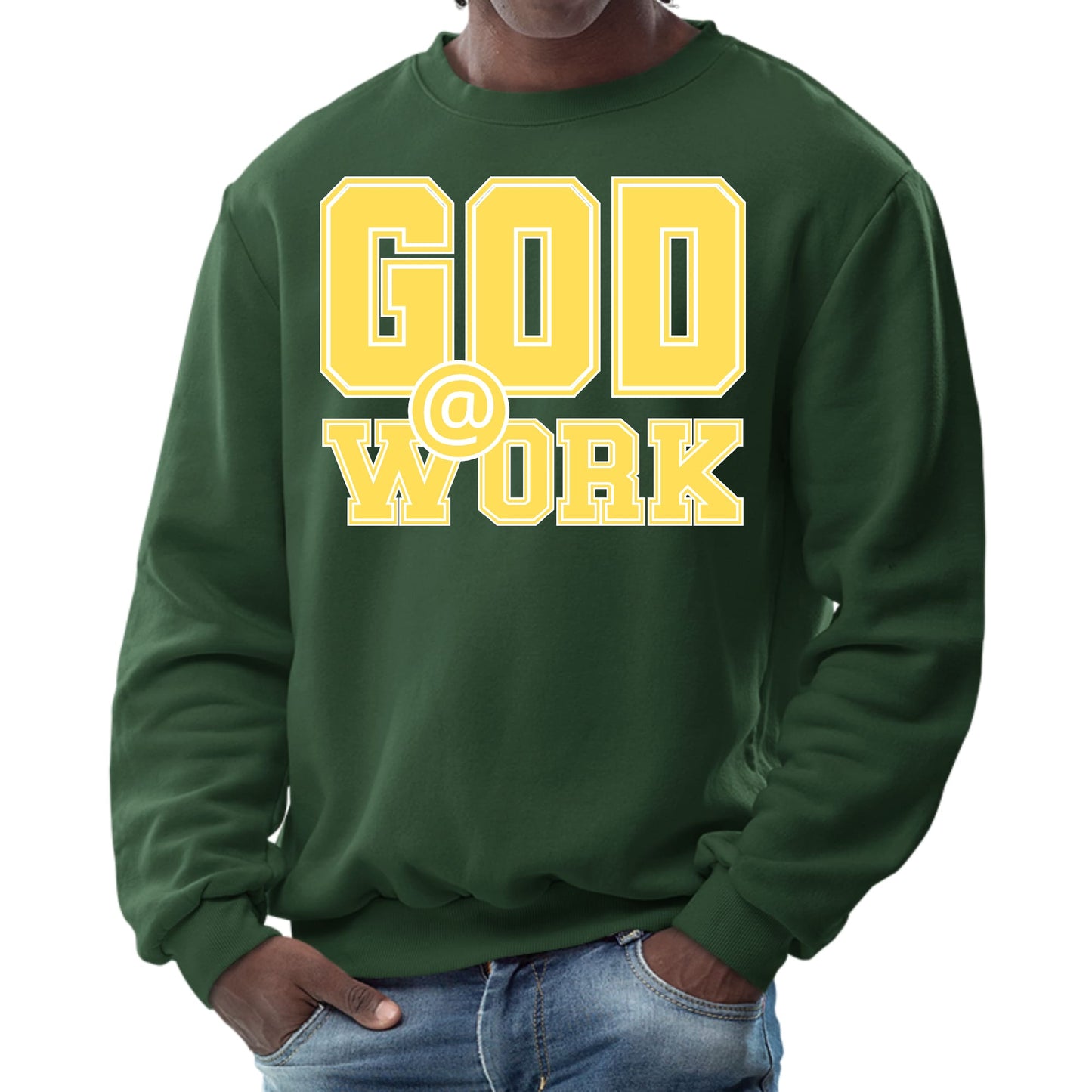 Mens Graphic Sweatshirt - God @ Work Yellow and White Print-6