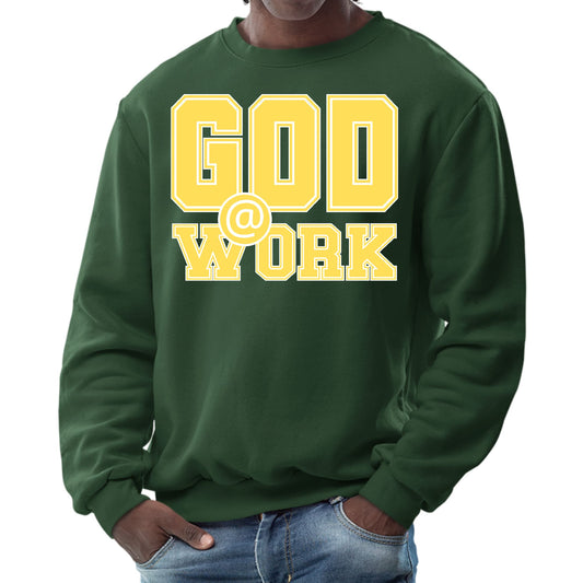 Mens Graphic Sweatshirt - God @ Work Yellow and White Print-6