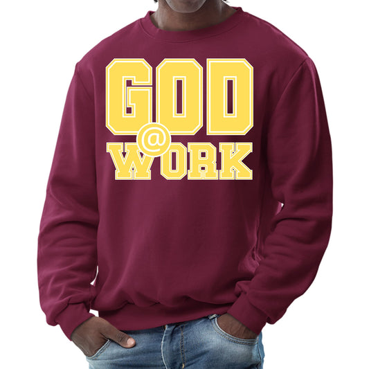 Mens Graphic Sweatshirt - God @ Work Yellow and White Print-3