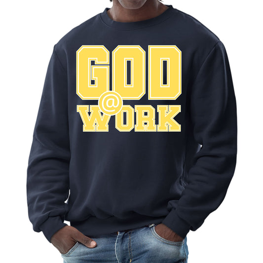 Mens Graphic Sweatshirt - God @ Work Yellow and White Print-5