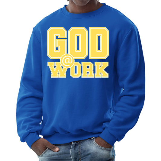 Mens Graphic Sweatshirt - God @ Work Yellow and White Print-2