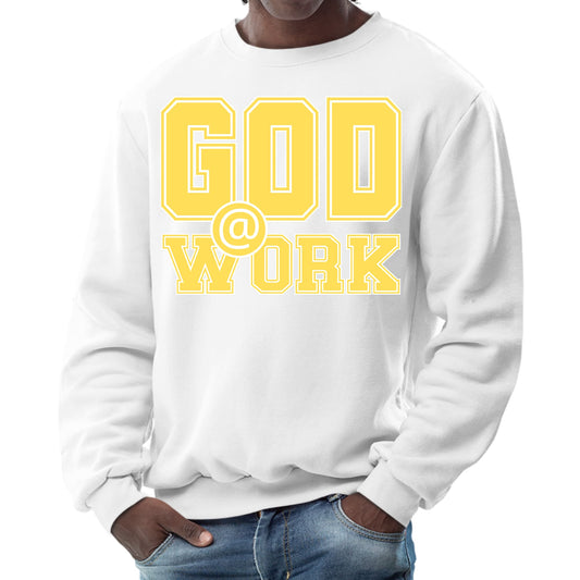 Mens Graphic Sweatshirt - God @ Work Yellow and White Print-0