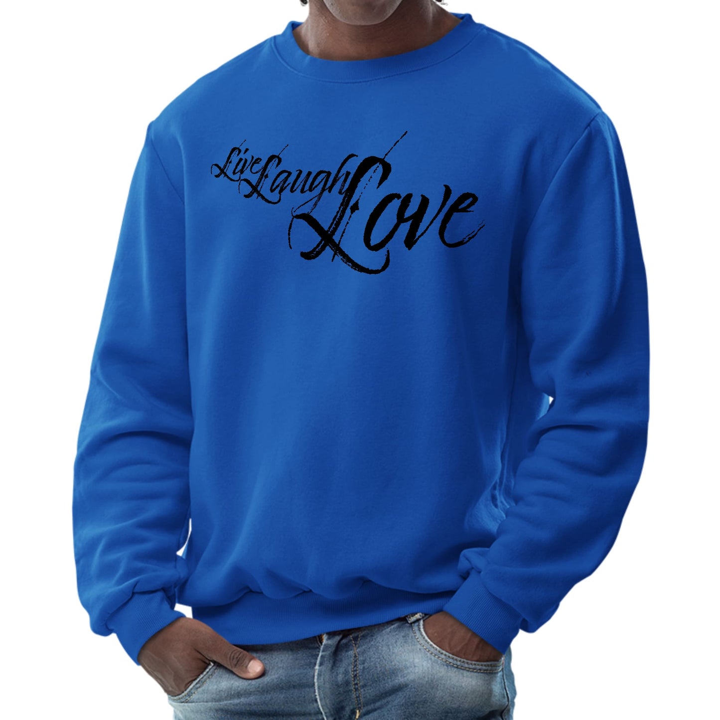 Mens Graphic Sweatshirt - Live Laugh Love Black Illustration-2