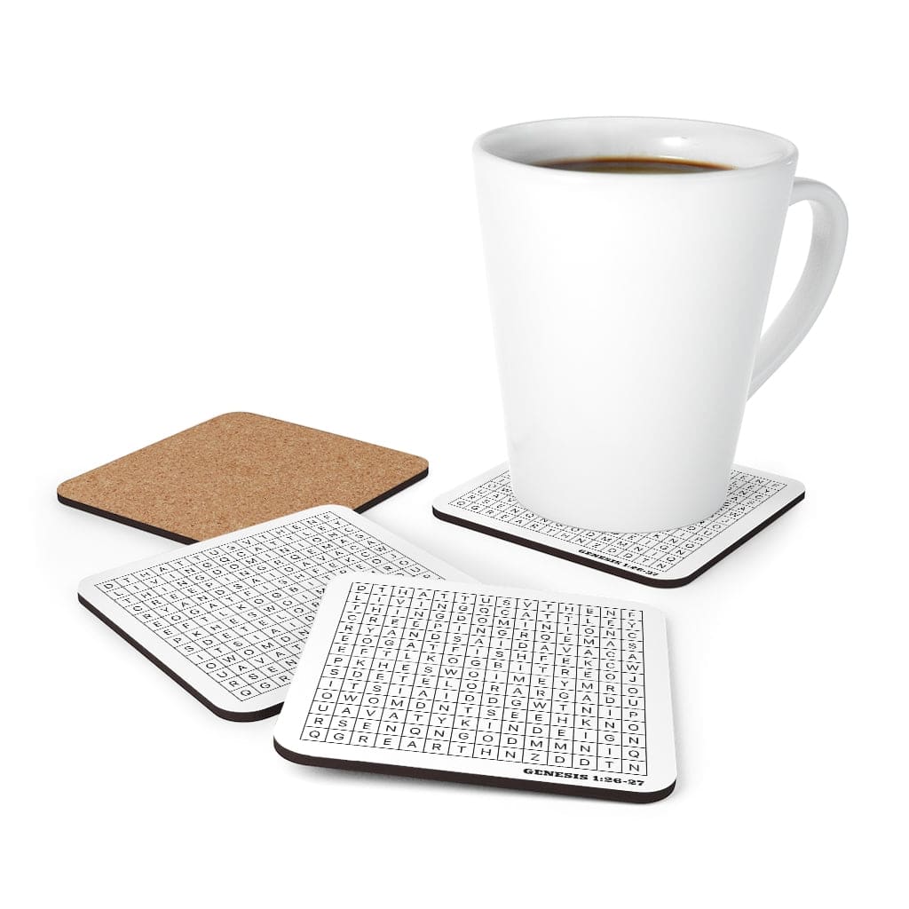 Corkwood Coaster Set - 4 Pieces / Genesis 1:26-27 Graphic Print-4