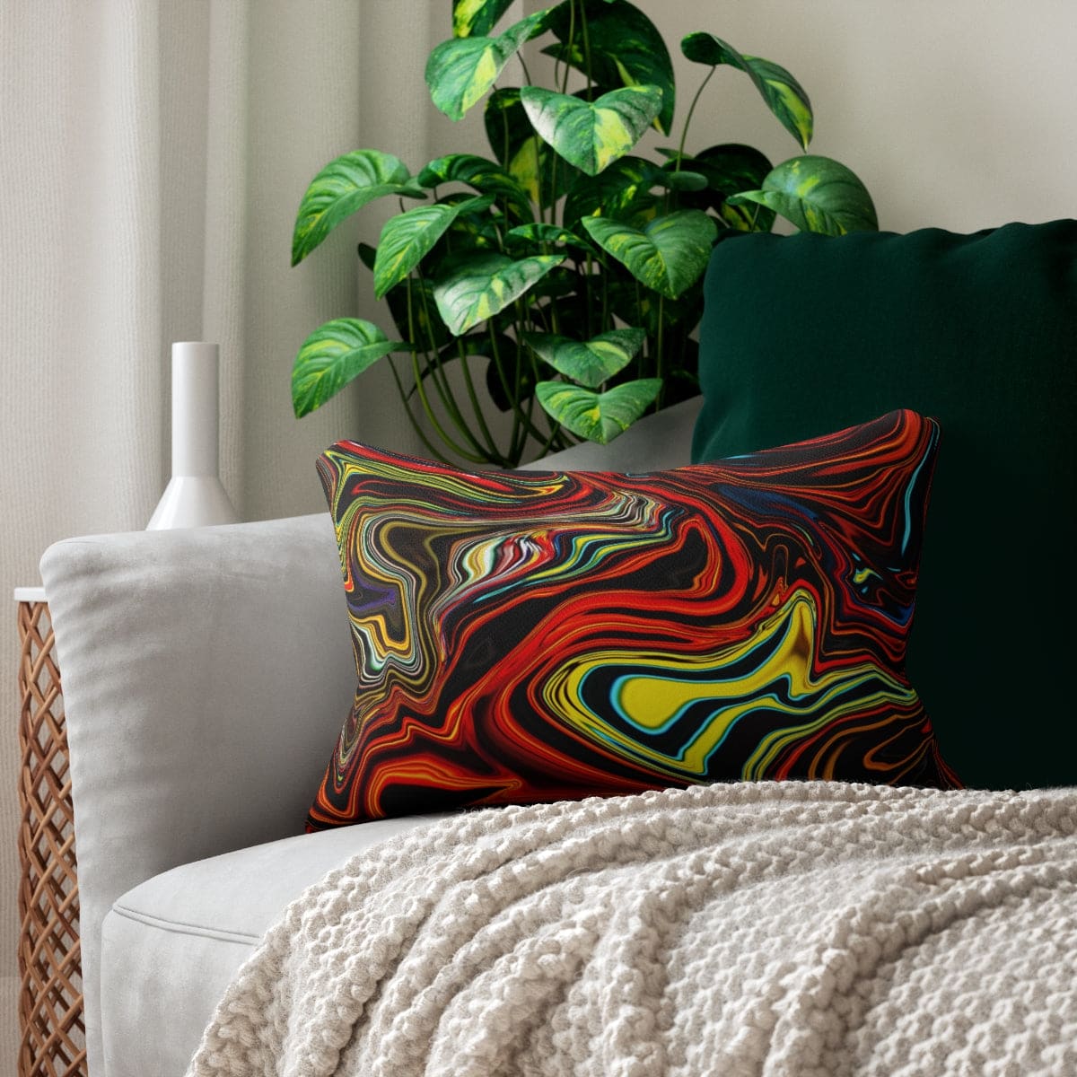 Decorative Lumbar Throw Pillow - Multicolor Marble Pattern-2
