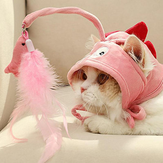 New Head Wearing Feather Funny Cat Stick Funny Cat Toy Stick Gray Big Eye Pet Toys Pet Products