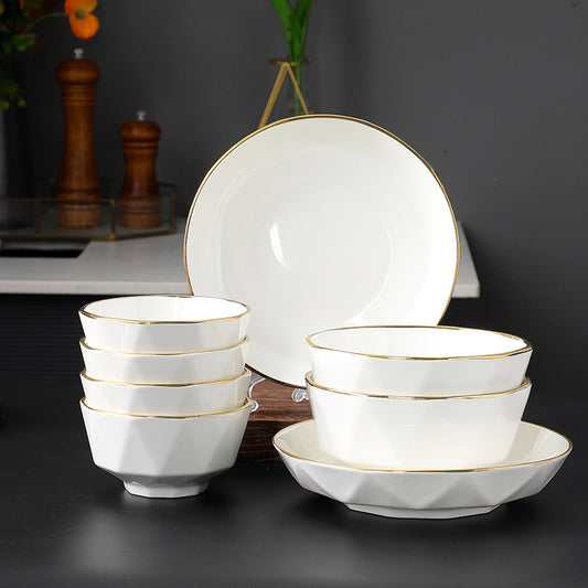 Golden Edge Ceramic Bowl Plate Tableware Suit