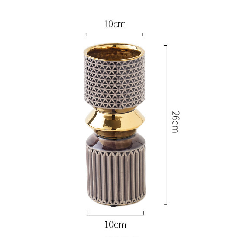 Light Luxury Net Red Vase Embossed Electroplating Process Embossed Dining Table Hotel Bed And Breakfast Nordic Style Soft Decoration Ornaments