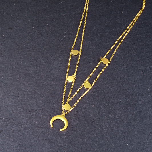 Asterism Round Round Plate Inverted Crescent Moon Necklace