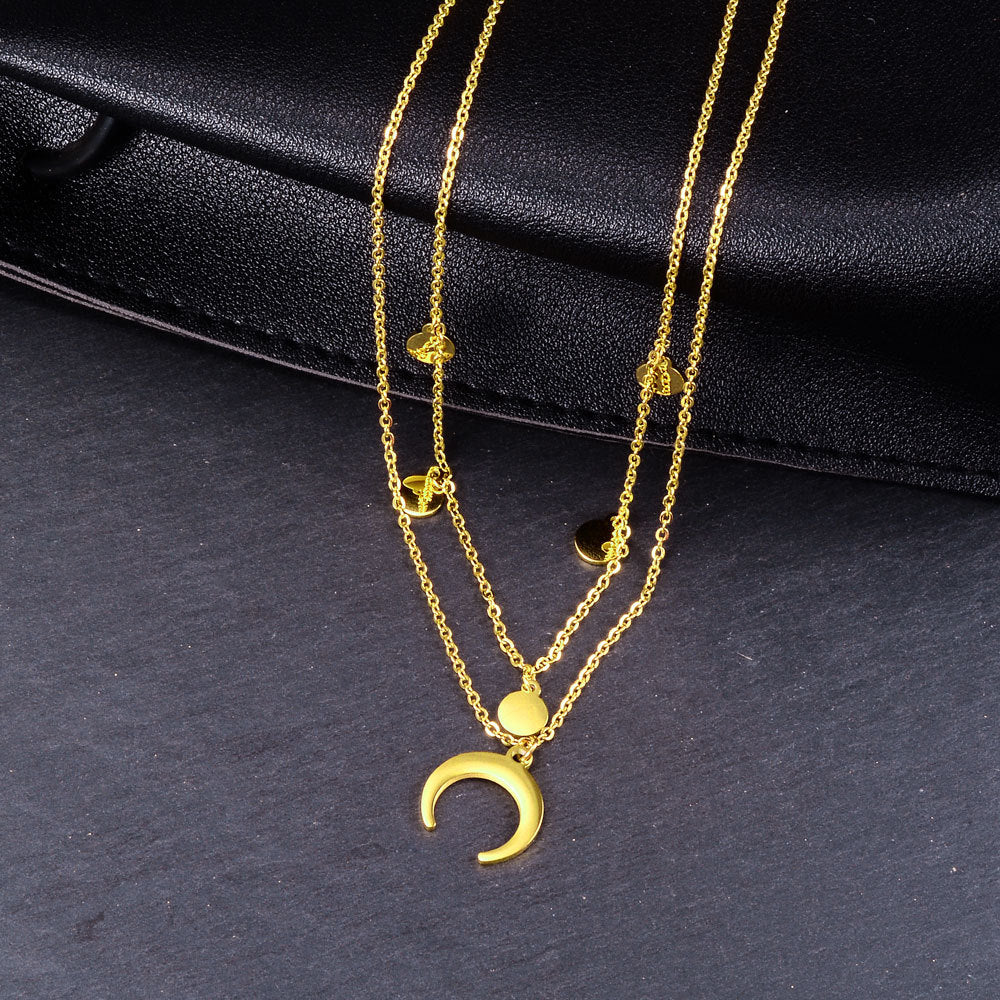 Asterism Round Round Plate Inverted Crescent Moon Necklace