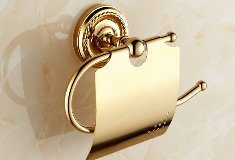 Luxury Polished Gold Color Brass Wall Mounted Bathroom Toilet Paper Roll Holder Bathroom Accessory