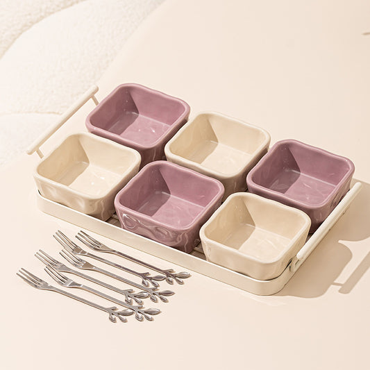 Light Luxury Fruit Plate Household Ceramic Divided Fruit Plate Living Room Dried Fruit Snack Snack Dish Afternoon Tea Snack Candy Plate