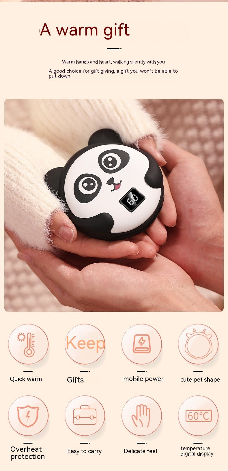 New Mini Panda Hand Warmer Rechargeable USB Digital Display Temperature Control Heating Pad Hand Warmer