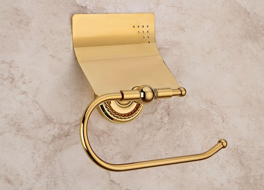 Luxury Polished Gold Color Brass Wall Mounted Bathroom Toilet Paper Roll Holder Bathroom Accessory